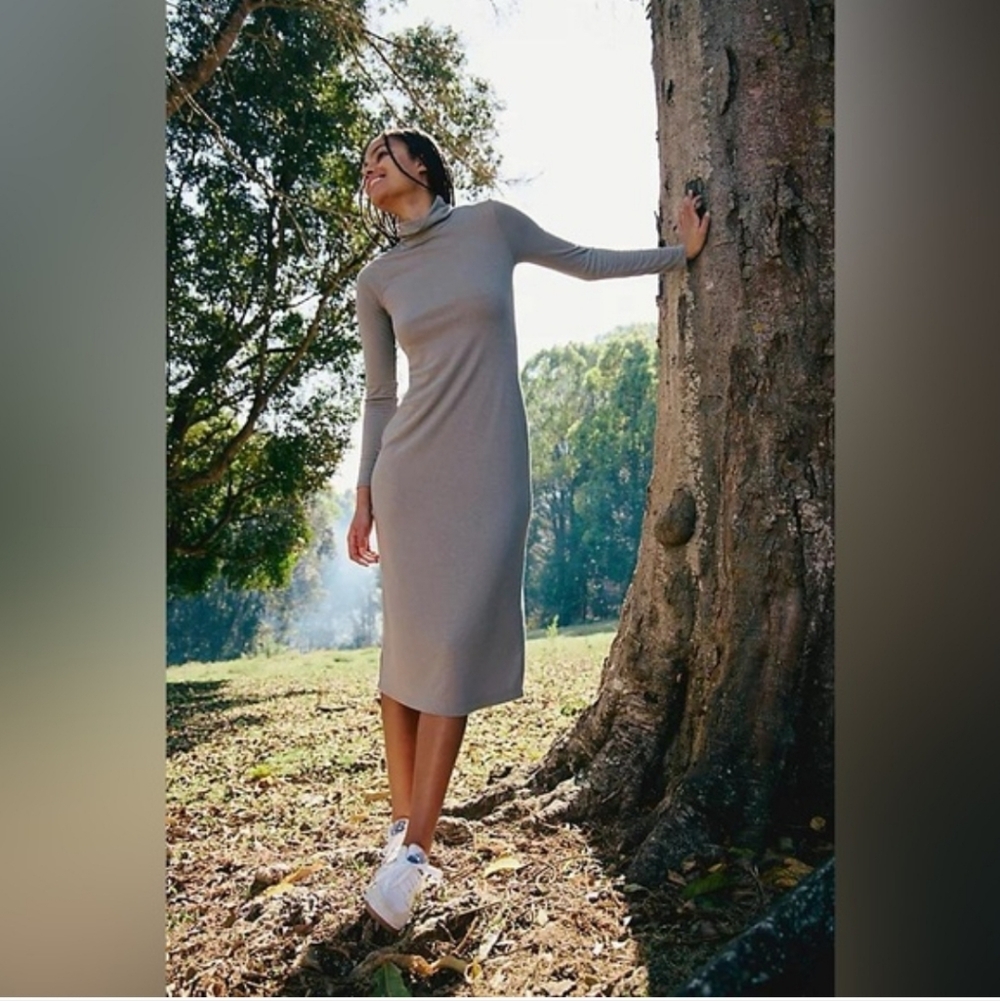 Free People Good Feels Mockneck Midi In Grey Aven